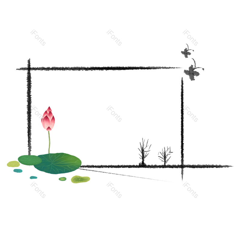 水墨图片,中国风元素,荷花PNG,水墨框免抠素材